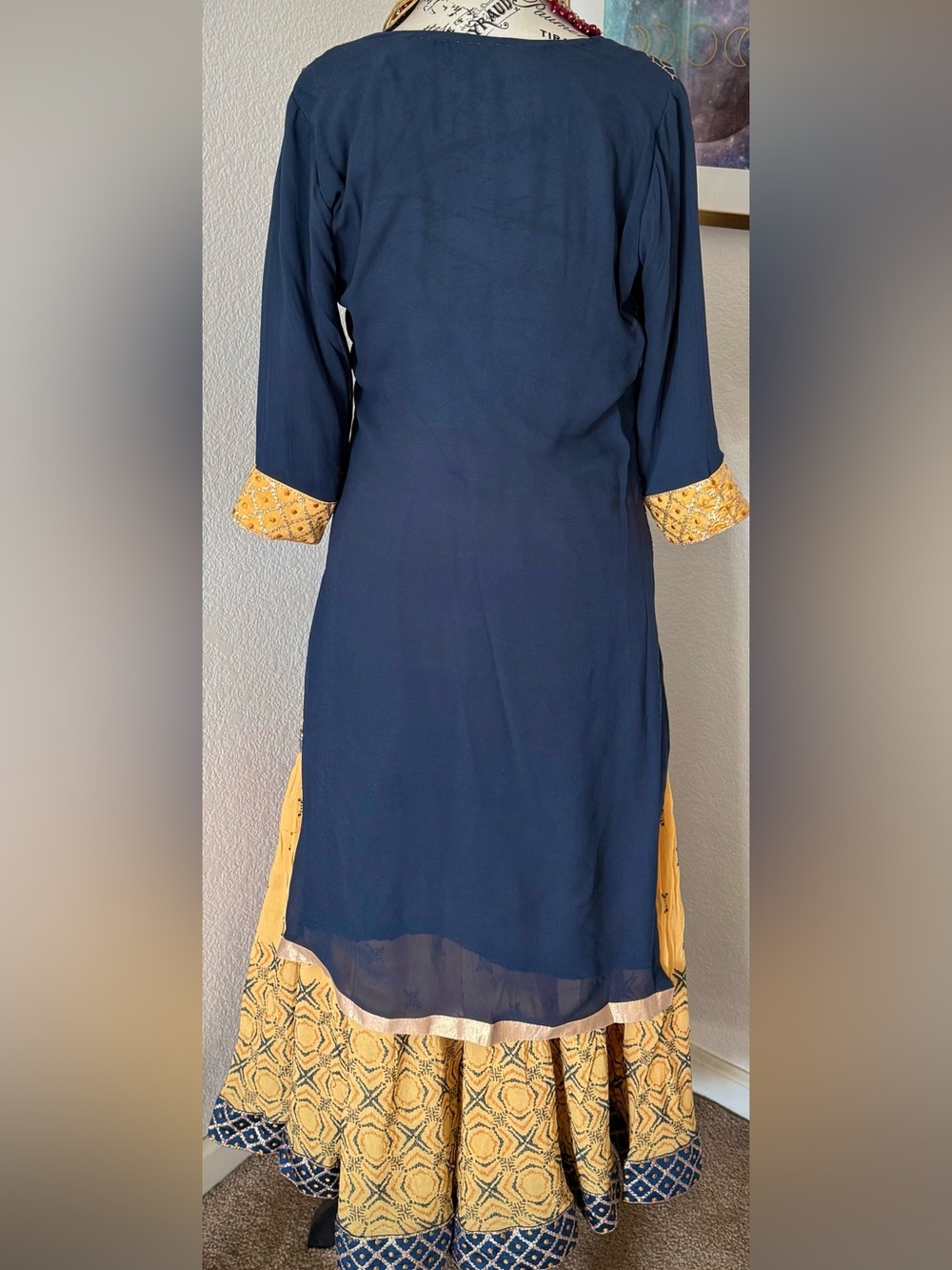 Elegant Navy & Mustard Women Kurta Bottoms Set - Picture 7 of 7